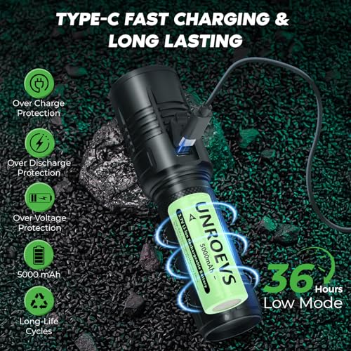 Rechargeable Flashlights High Lumens,1500 Lumens Powerful Tactical Flash Light,Super Bright Small Flashlight with Memory Function,5 Modes Led Flashlight Adjustable for Hiking,Emergency.