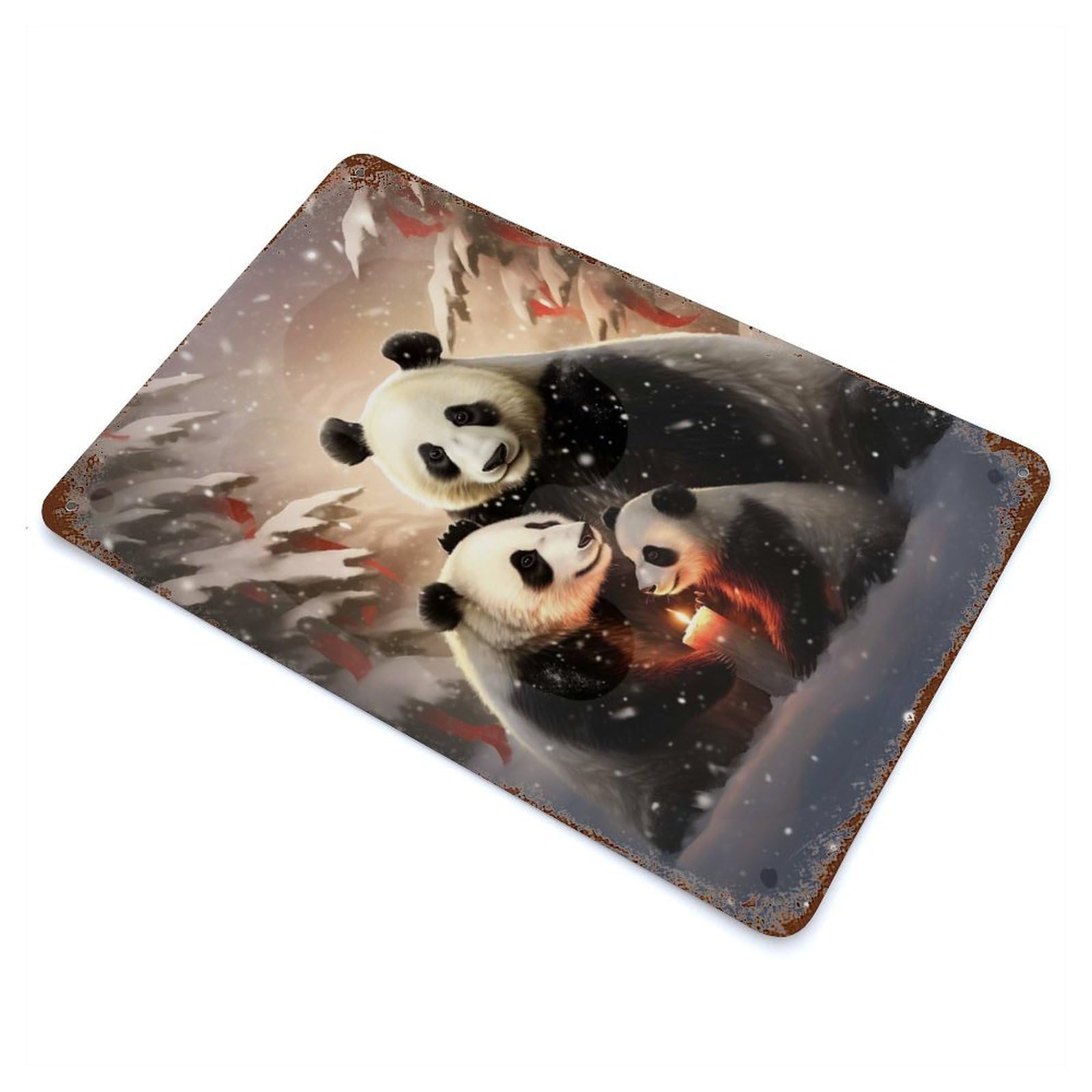 Cute Panda Family Xmas Decorative Tin Sign 11.8"x7.9", for Bistro, Counter And Cafe Decor, Classic Wall Plaque