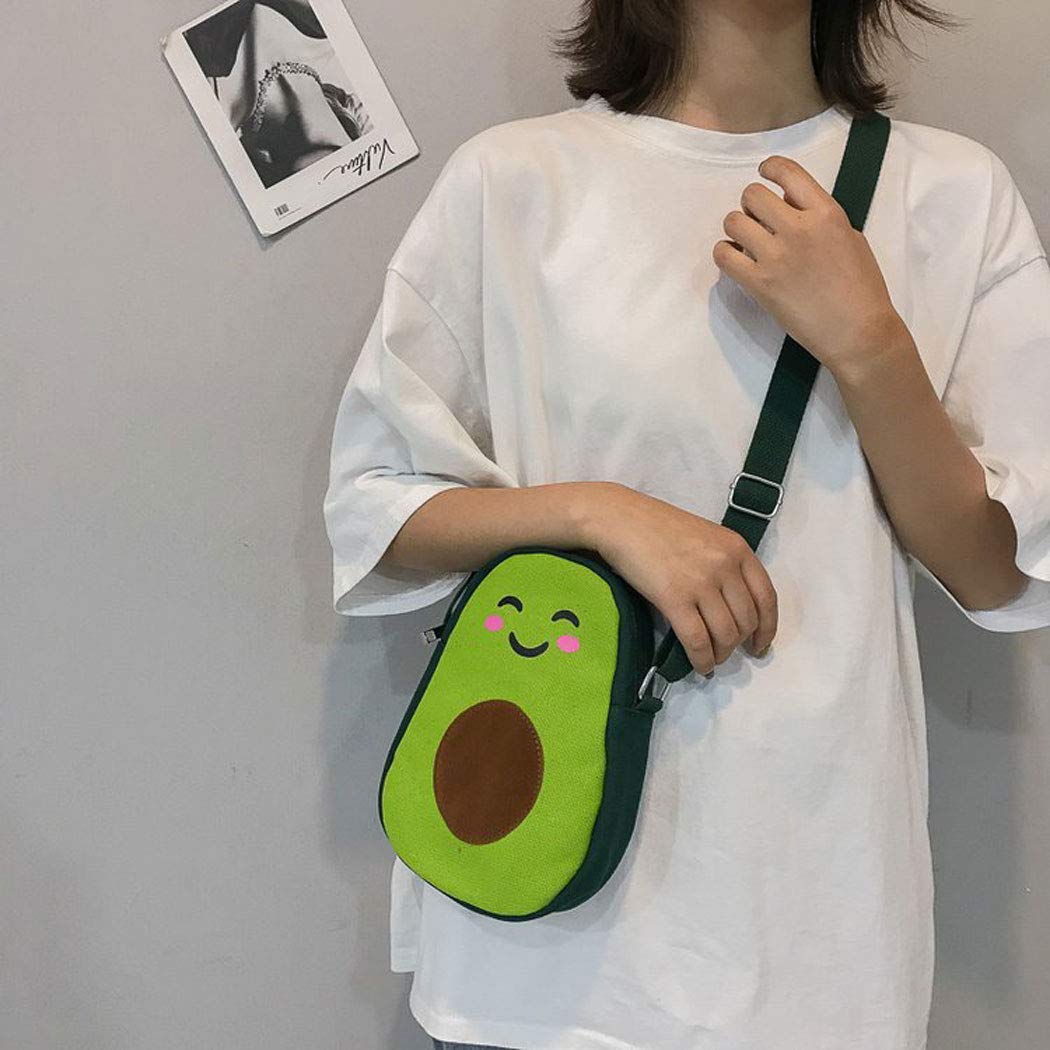 Fruit Avocado Shape Design Novelty Girls Purse Canvas Crossbody Bag Chic Shoulder Bag for Women, Green, Small