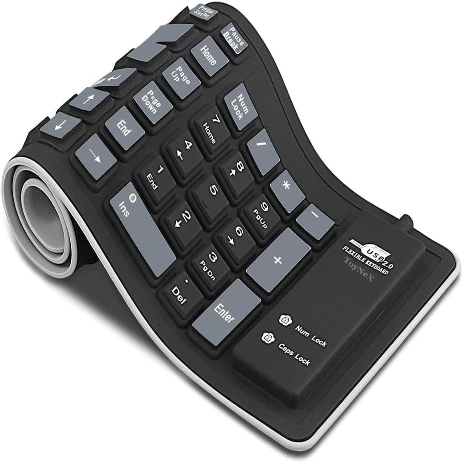Silicone Keyboard Foldable Rollup Flexible Keyboard Full Size 103 Keys with Number Pad Waterproof/Dustproof Portable Travel Key-Board for PC/Laptop/Computer/Tablet (Black + Grey)-image-39