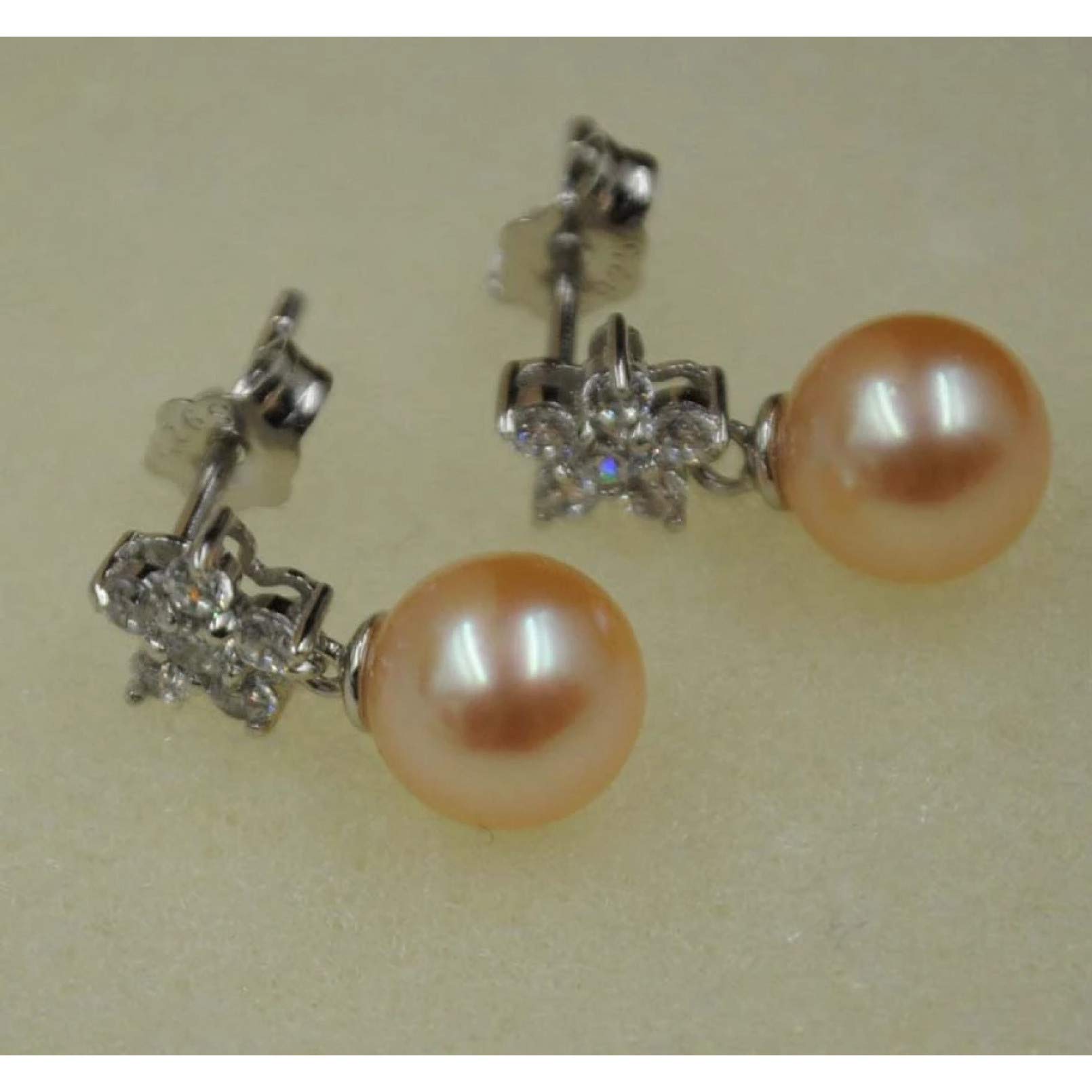 BAJIE Ohrring AAA 8Mm runder rosa Süßwasserperlenohrring Sterling Silber