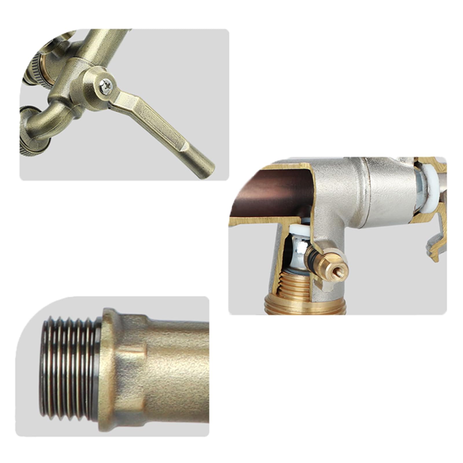 Rubinetto da Giardino Antigelo Valvola A Sfera in Ottone Doppio Rubinetto da 1/2 Pollice per Giardino, Irrigazione,Verde Retrò