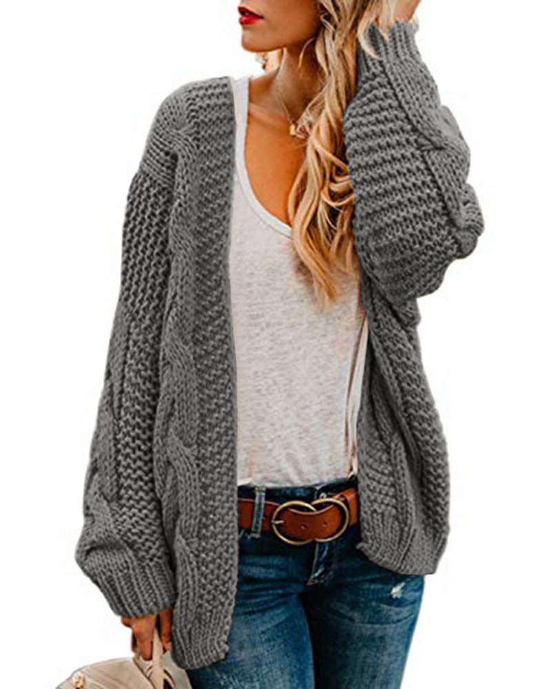 Ferrtye Women's Grey Oversized Chunky Open Front Cardigan Sweaters Cable Knit Long Sleeve Boyfriend Cardigans Outwear Coats