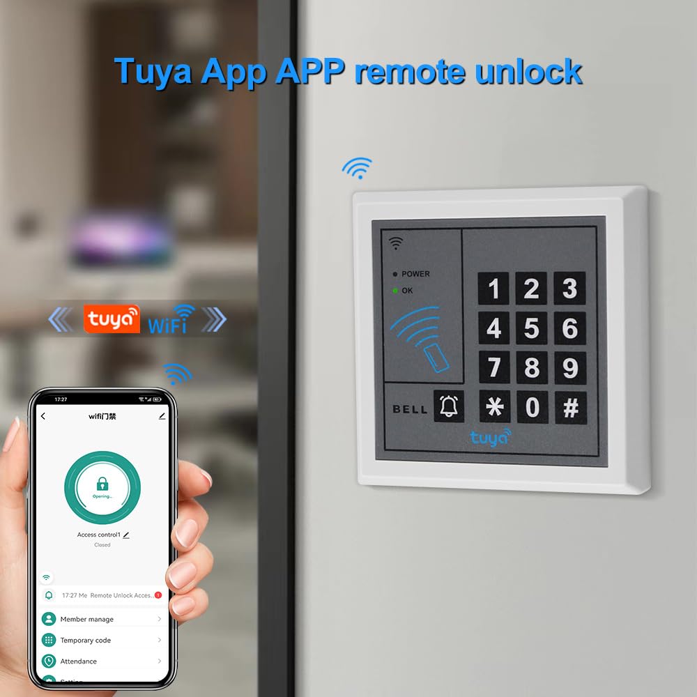 Tuya Smart WiFi Access Control System Kit, 1000-User Remote Access Control Keypad, include 280KG serratura magnetica, tastiera di controllo accessi, alimentatore 12V, pulsante di uscita e 5