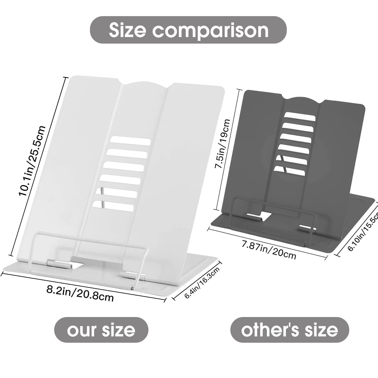 MSDADA Grande Multifunzione Leggio in Libri, Regolabile Supporti per Libri, 6 Altezze Regolabile Metallo Book Stand per Libri, cuochi, Ricette, iPad,Musicale,Tablet (Bianco)