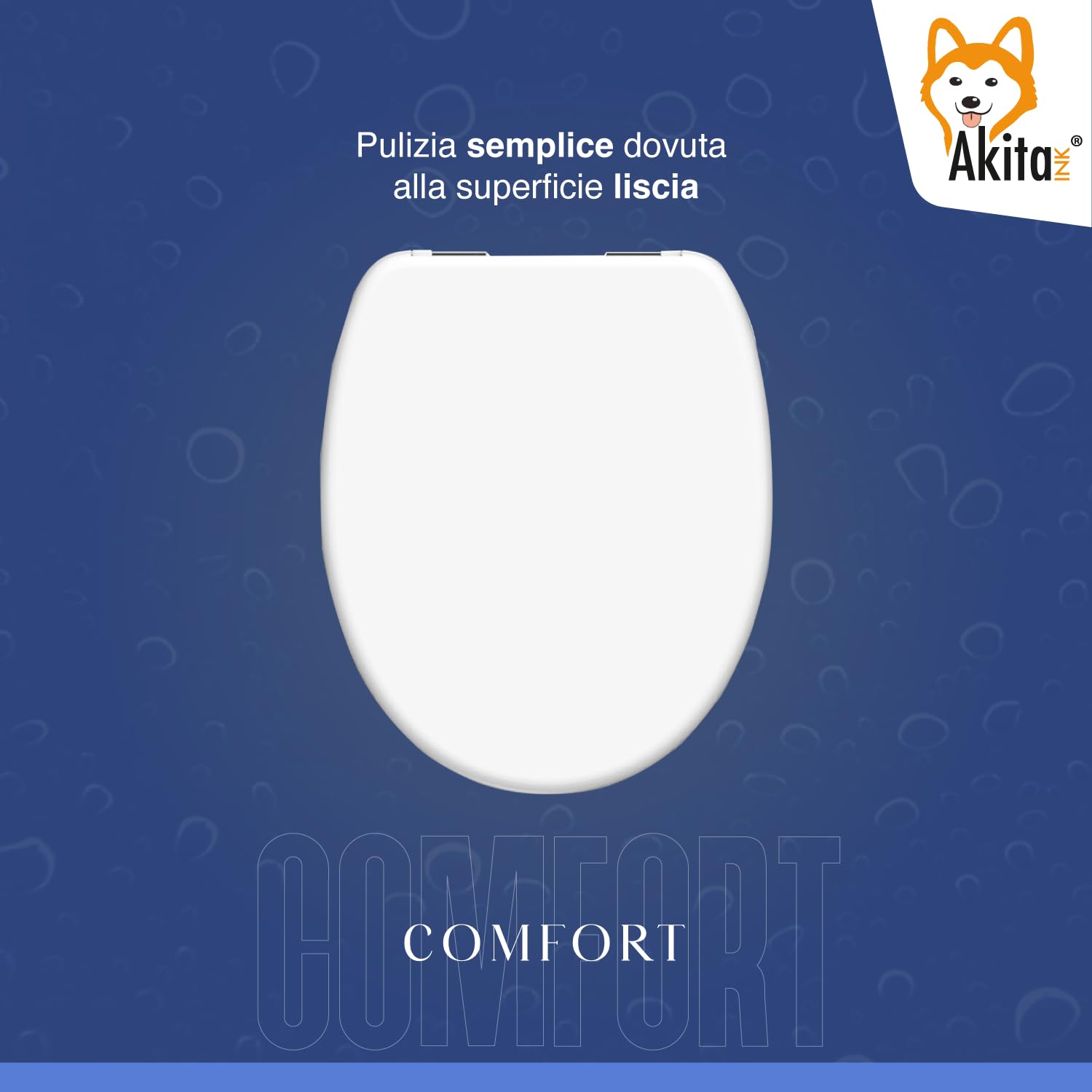 AKITAInk Copriwater Universale in Legno MDF Bianco – Sedile WC per Bagno, Tavoletta Copri WC Resistente con Cerniere in Metallo, Adatto a Tutti i Sanitari Standard