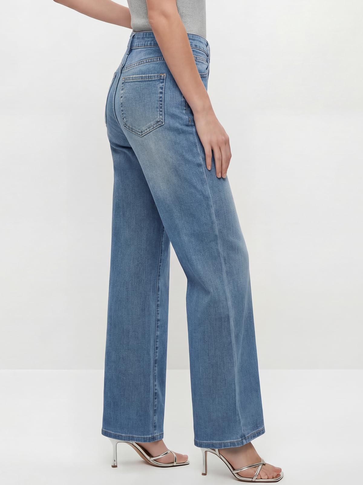 Jean Femme,Taille Haute Wide Leg Fit Jean,Mode Jeans à Jambes Droites, Large Straight Denim Pantalon avec Poches