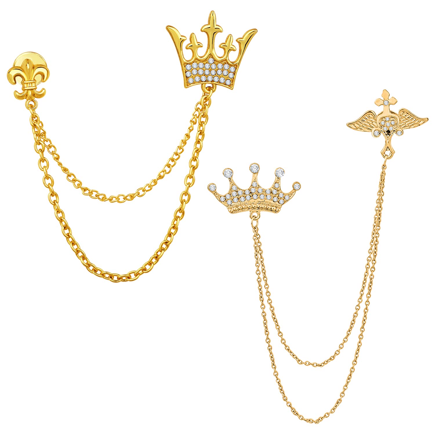 Mahi Combo of Crown and Layered Chain Wedding Brooch with White Crystals for Men (CO1105496G) (B0BKT2C7V3) Amazon Price History, Amazon Price Tracker