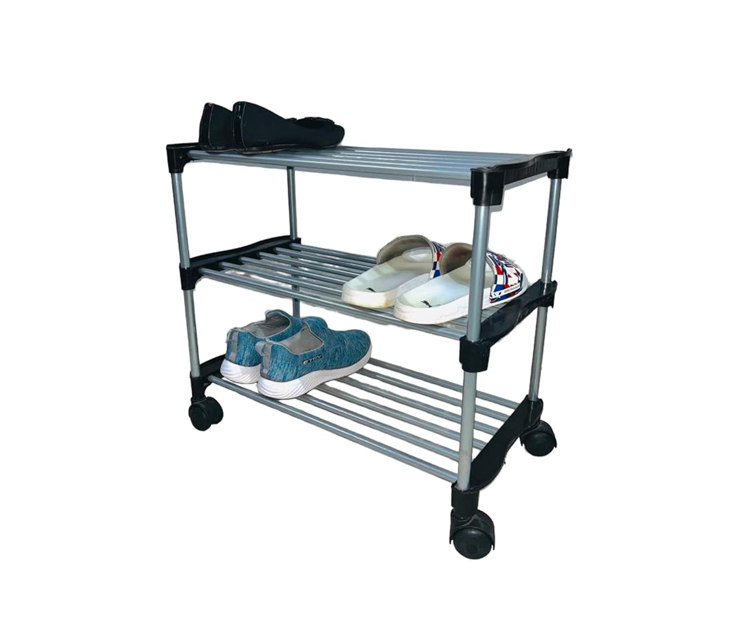 Bluevista multipurpose shoe adjustable shoe rack silver and black open