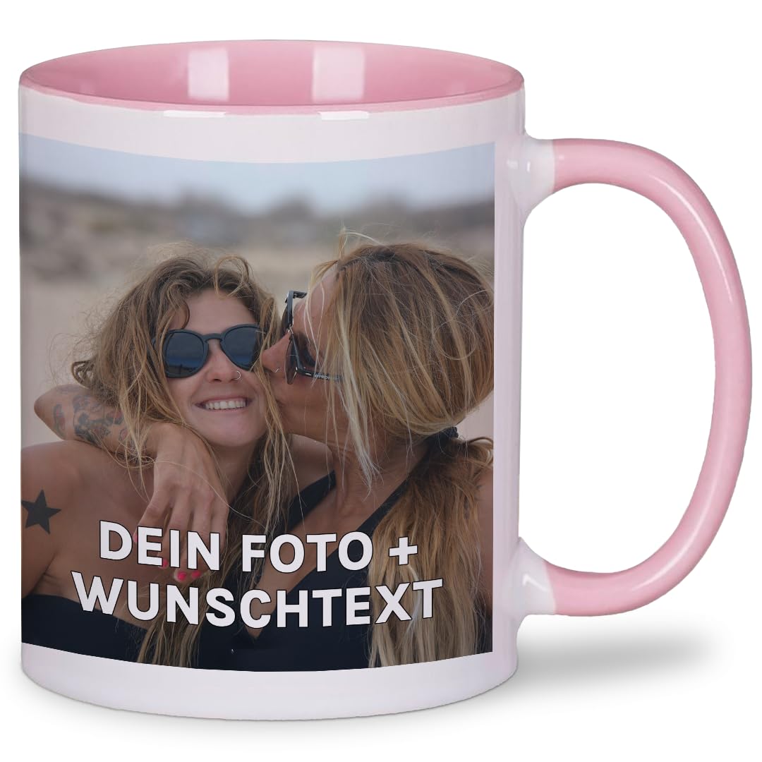 Personalisierte Tasse | personalisiert mit Foto oder Text | Tasse mit Bild | Geschenkidee | Fototasse | Bürotasse oder für Zuhause | Spülmaschinenfest | Rosa
