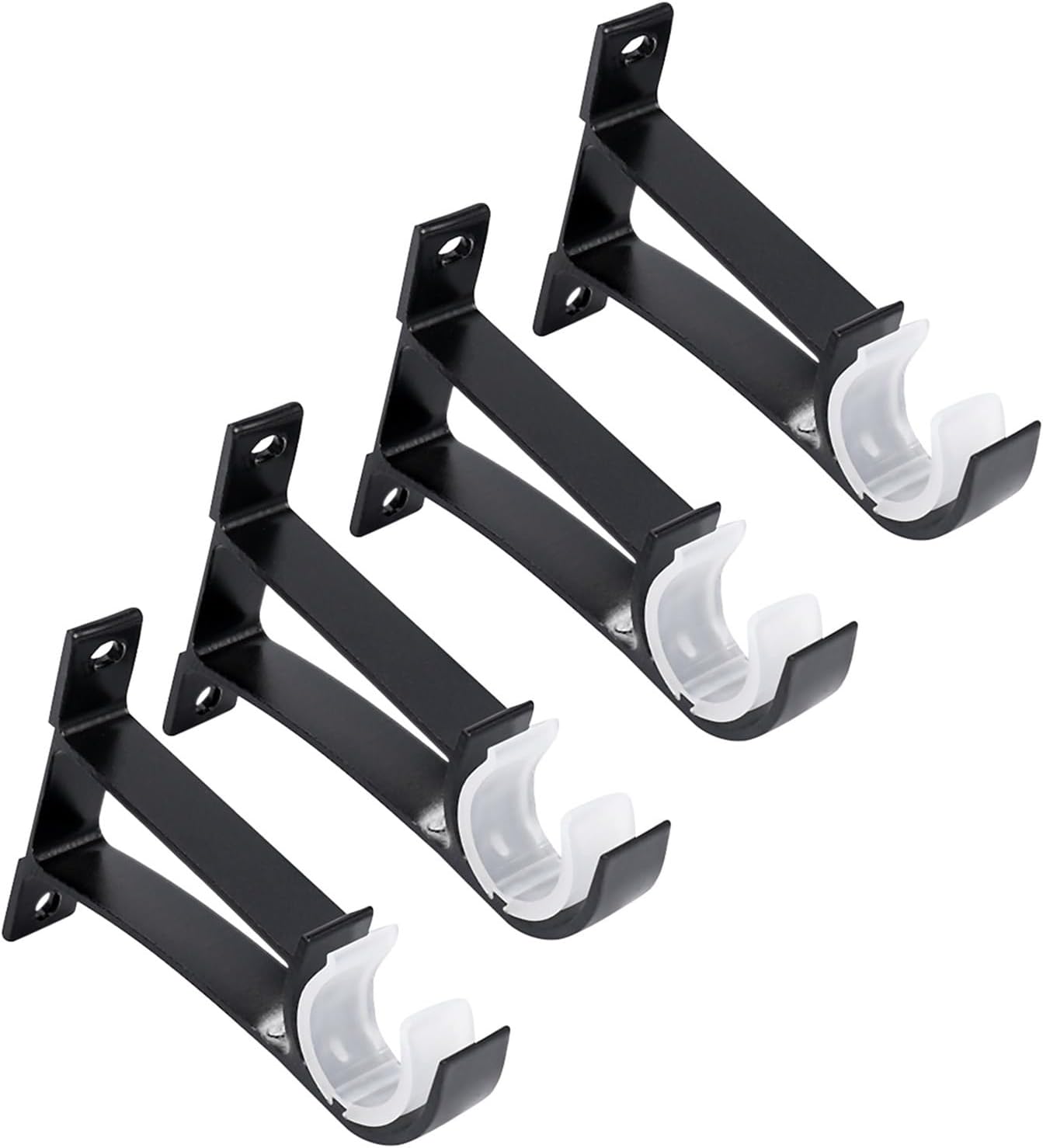 6pcs Black Aluminum Curtain Rod Brackets, 11x8cm Single Window Hardware | Durable aluminum alloy brackets for single curtain rods, easy install, sleek black finish.