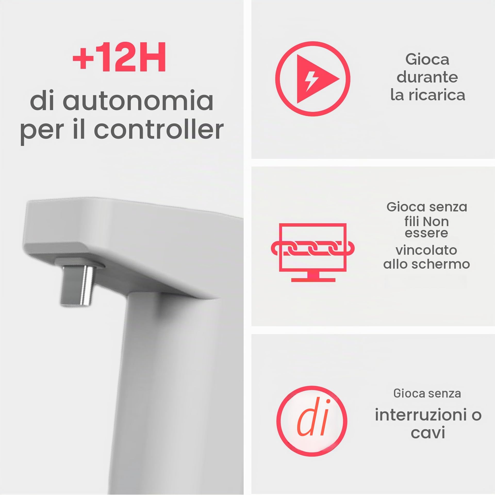 Remotto5 - Caricatore USB per Controller PS5 Wireless - Batteria Portatile per DualSense Gioca Durante la Ricarica - Lunga Durata +12 Ore di autonomia - Accessori PS5