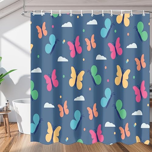 Tavisto Butterfly Brilliance 72x72 inch Polyester Cloth Shower Curtain - Durable, Waterproof, and Easy to Install with 12 Plastic Hooks