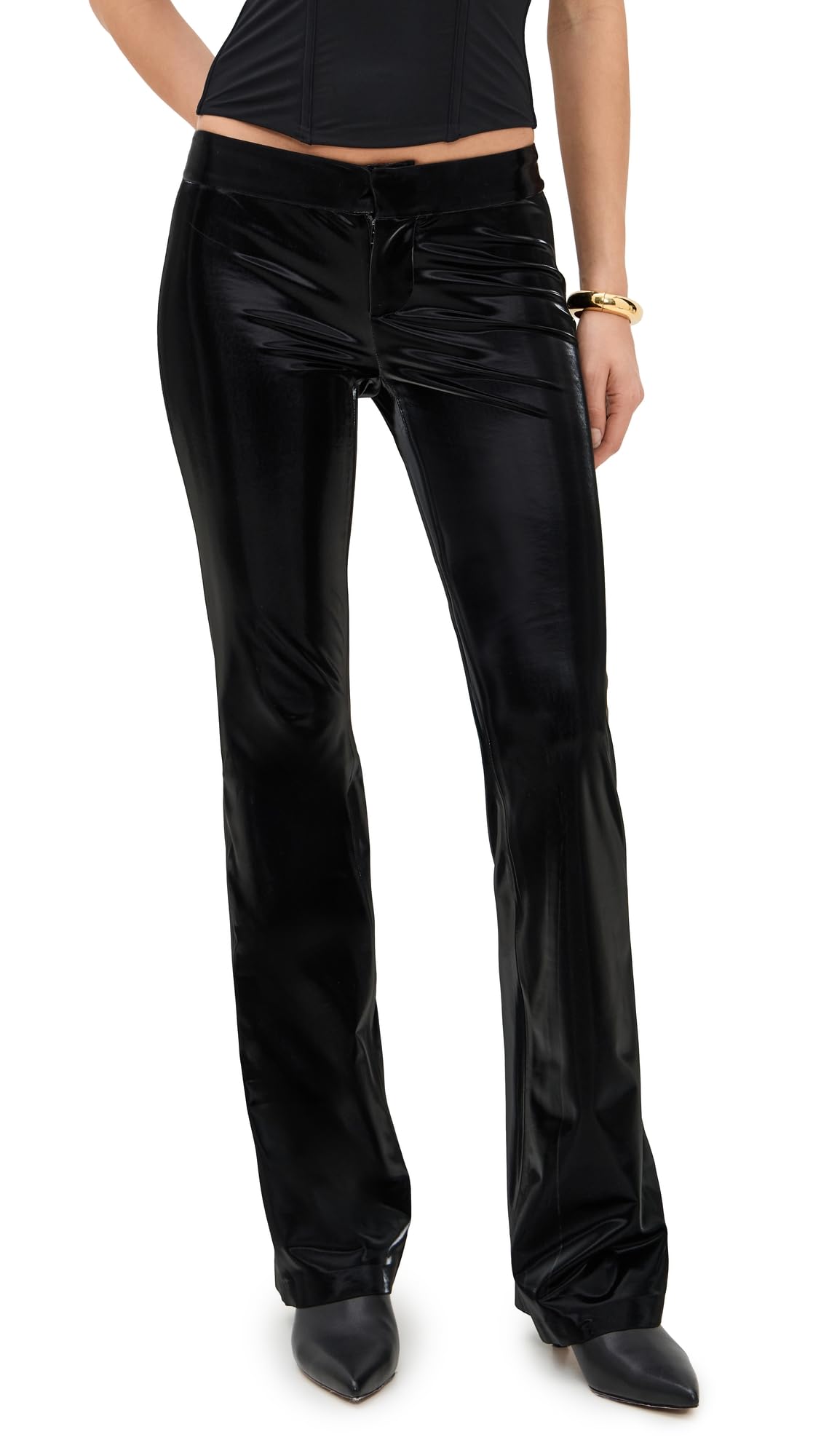 alice olivia Womens Bella Ultra Shiny Vegan Skinny Bootcut Pants