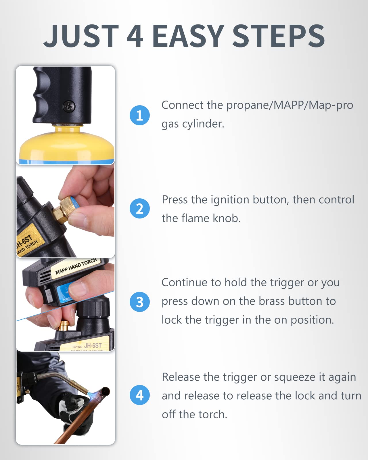 TAUSOM Propane Torch Head, Mapp Gas Torch Trigger Start & Flame