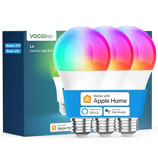 VOCOlinc Smart Light Bulb Works with Apple Homekit, Alexa, Google Home, Dimmable WiFi Smart Bulbs, 850 Lumens, E26 LED Smart Bulb
