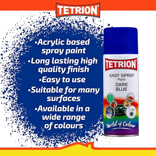 Image of Tetrion Easy Spray Paint - Dark Blue 400ml (Pack of 6) -All-Purpose Fast Drying Acrylic Spray for Wood, Metal, Plastic, Ceramic & More, Smooth Base Coat - Indoor & Outdoor Use, 13.5 Oz