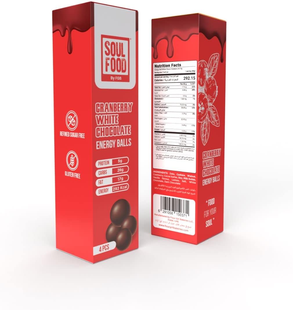 Soul FoodWhite Chocolate Cranberry Energy Ball - Gluten-Free, Delicious, Nutritious, and Convenient 60g