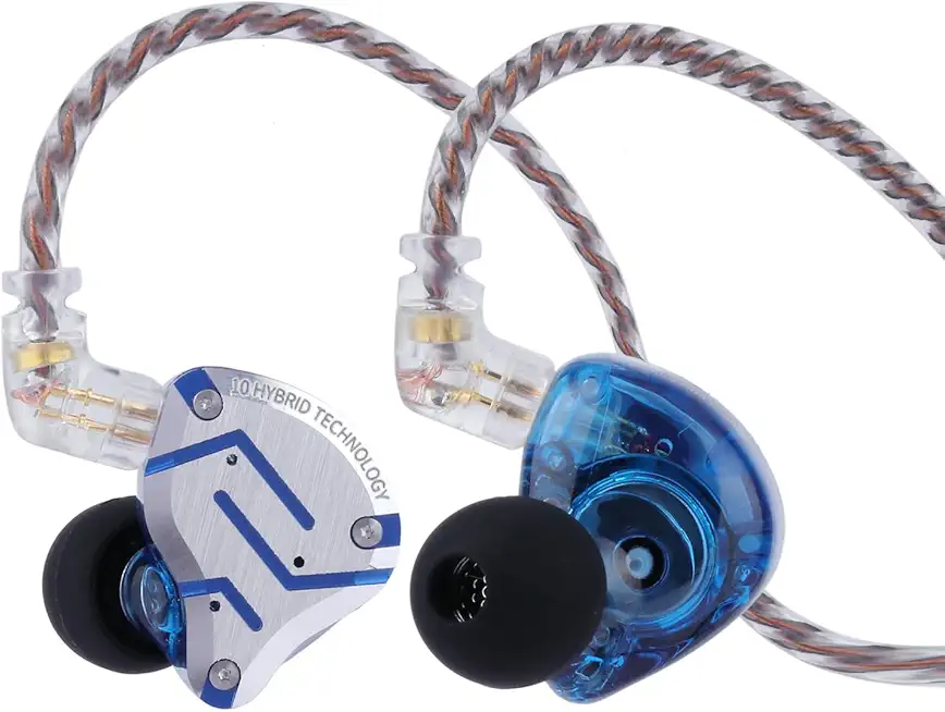 LINSOUL KZ ZS10 Pro, 4BA+1DD 5 Treiber In-Ear-Monitor, HiFi Kabelgebundene Ohrhörer, Gaming-Kopfhörer, Hybrid IEM Kopfhörer, 2-poliges abnehmbares Kabel(Ohne Mic,Blendung Blau)