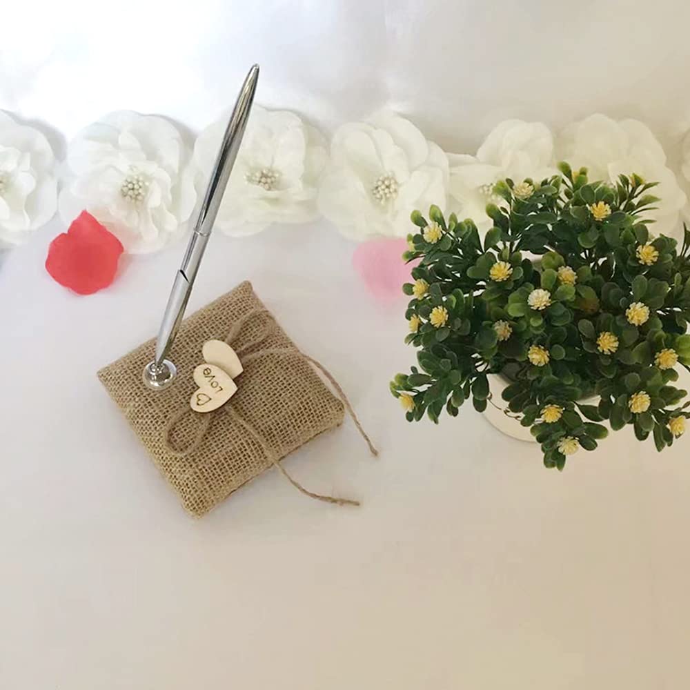 Vintage Burlap Pen Holder with Stand Wedding Signing Perfect Bridal Engagement Guest Book Decoration Supplies