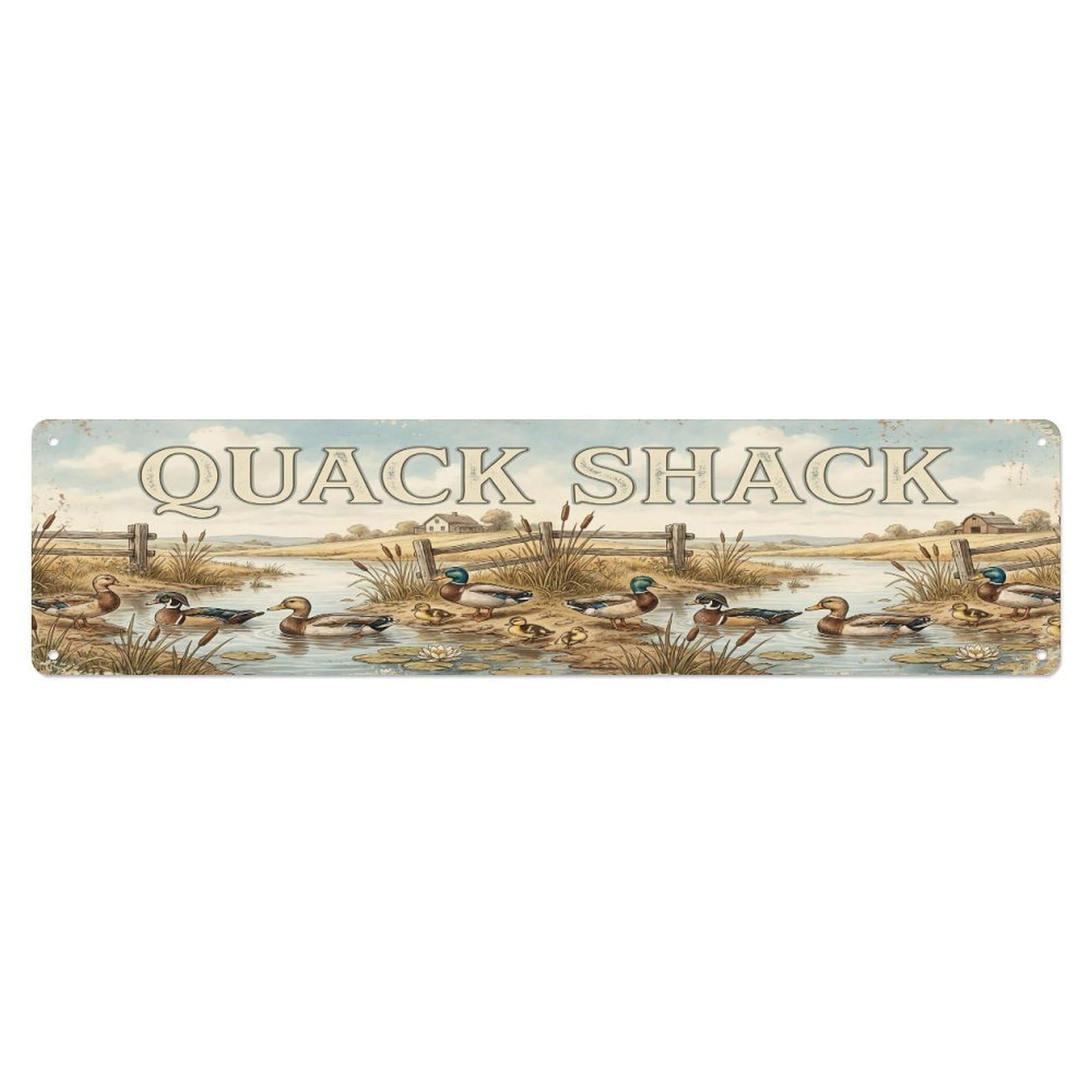 Olhnbad 4X16inch(10X40cm) Vintage Pond Quack Farmhouse Funny Duck Backyard Farm 2 Metal Tin Sign