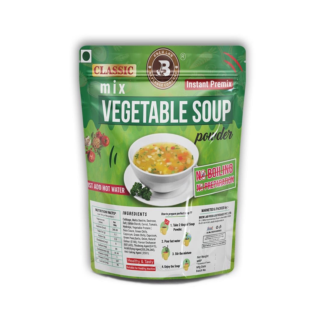 Brew Lab Classic Mix Vegetable Soup Powder | Suitable for Vending Machines | Healthy & Tasty | Quick & Easy Preparation (30 g)-image-34