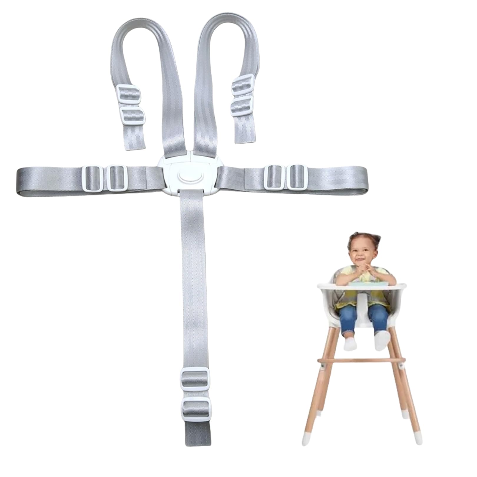 5-Punkt-Kinder-Sicherheitsgurt,Kinderschutzgurt für Hochstuhl,Ersatzgurt,Tripp Trapp & Hauck Hochstuhl,Verstellbarer Babygurt Kinderwagen und Hochstuhl,Buggy,Ersatz,Weißer Ovaler Gurt (1 Stück)