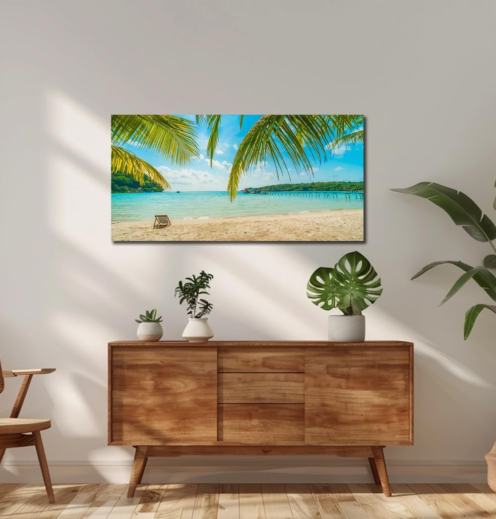 Beach Wall Art Decor Tropical Ocean Canvas Picture for Living Room Blue Seascape Painting for Bedroom Coastal Theme Landscape for Home Office Decorations Ready to Hang(20"*40") - Image 5