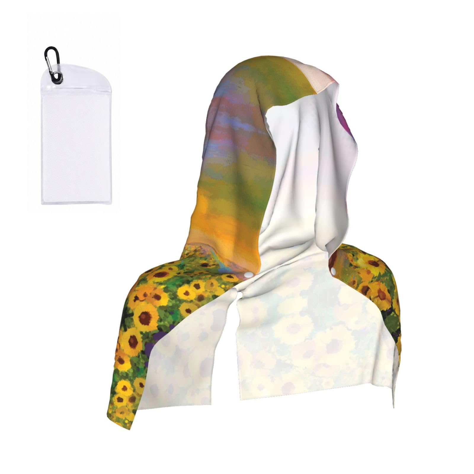 Esnaiuvcd Black Beautiful Sunflower Field Sunset Print Multifunctional Cooling Hoodie Bandana Portable Sweat Absorbing Design For Beach Workouts Exercise Heat Relief Accessories