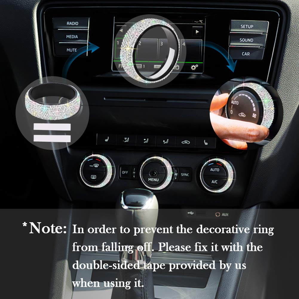 OTOSTAR 3pcs Handmade Bling Crystal Audio Air Conditioning Button Cover Decoration Twist Switch Ring Trim Fit for Jeep Wrangler JK JKU Patriot Liberty 2011-2018 Dodge Challenger 2008-2014 (White)