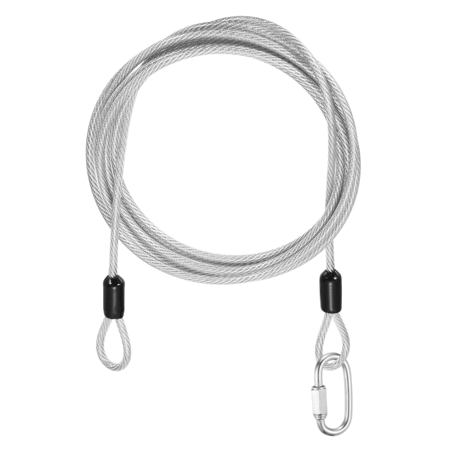 PATIKIL Security Cable Lock (3mm x 2m, 6.6ft, Clear) Vinyl Coated 304 Stainless Steel Double Loop Flexible Wire Rope Safety Cable with Quick Links Locking Connectors