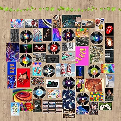 QIAMNI Indie Room Decor - Indie Wall Photo Collage Kit 61pcs Posters Images Records Artificial Vines - Trippy Cute Room Decorations Vibes for Teen Girls Cover
