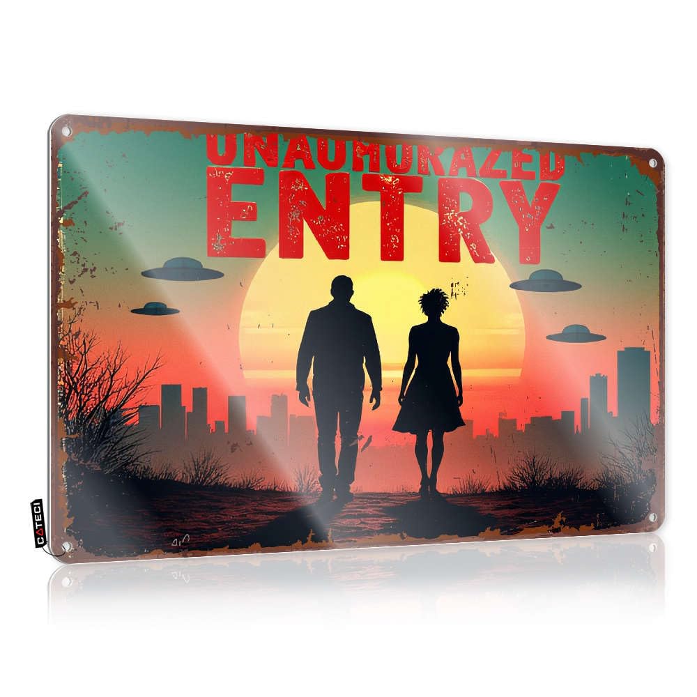Fzfn Colour Novelty Farmhouse Signs, Van Decor Unauthorized Entry: Alien Encounter | Farmhouse Kitchen Decor(30X40cm)