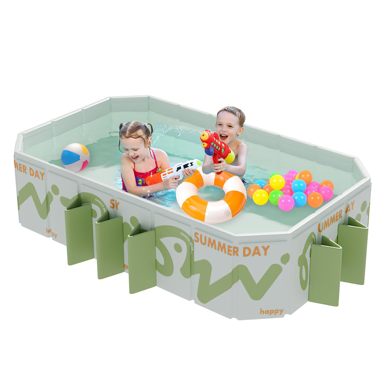 Faltbarer Pool 220x135x50cm - Großes Planschbecken für Kinder & Erwachsene, Tragbares Kinderpool mit Doppelabfluss, Platzsparend und Leicht zu Reinigen, Ideal für Garten, Terrasse, Strand & Sommerpart
