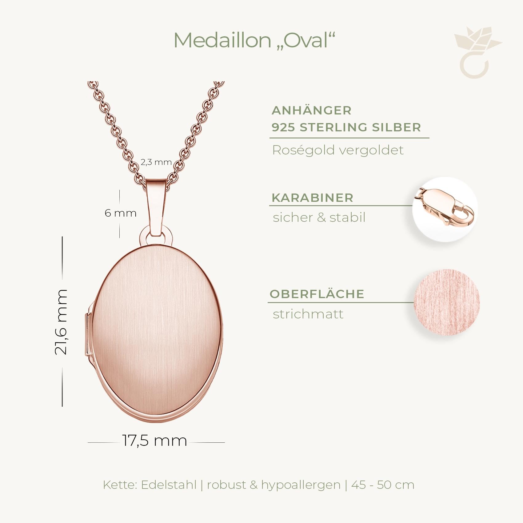 Damen Medaillon Oval zum Öffnen mit Bild Rosegold vergoldet, Amulett