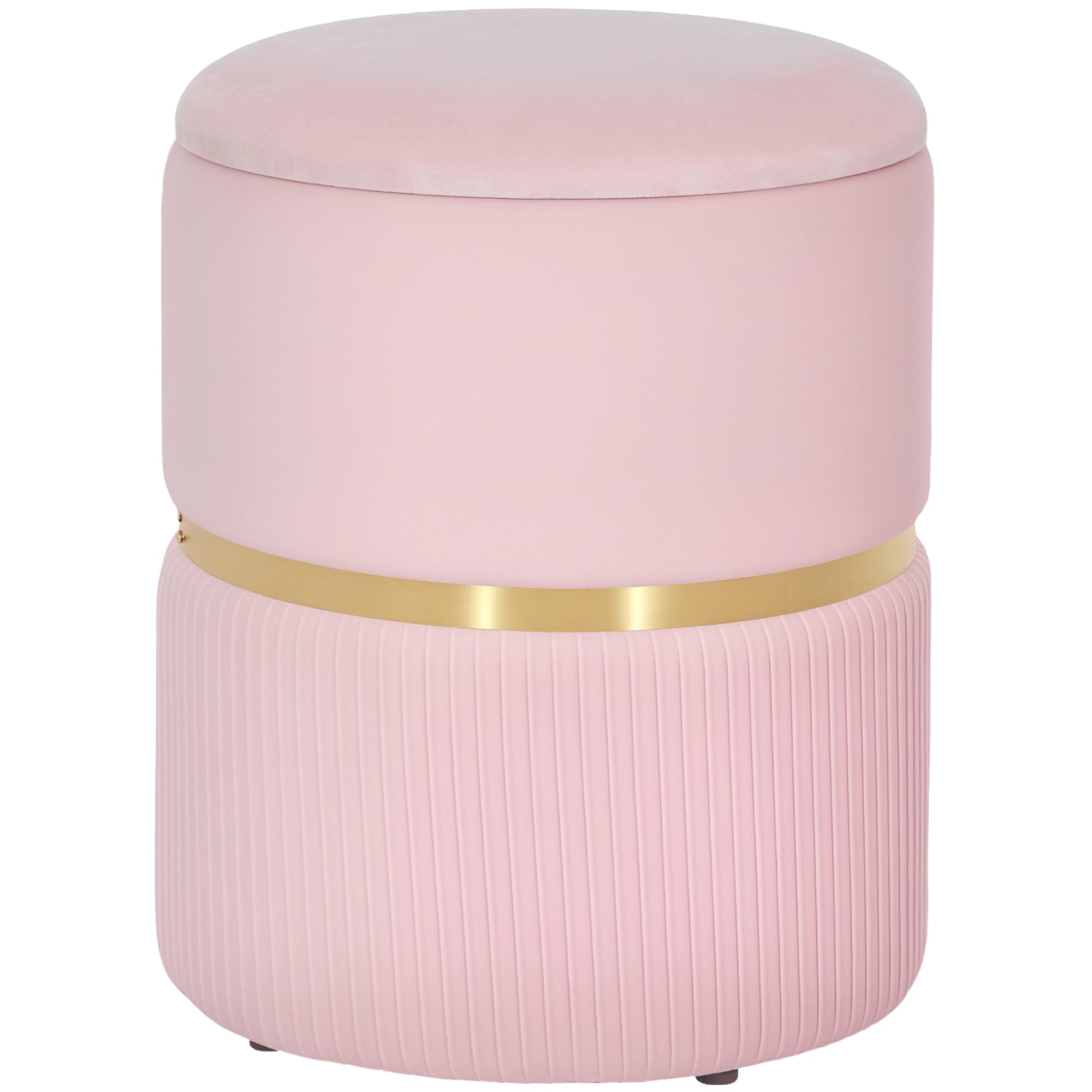 HOMCOM Round Storage Stool, Vanity Ottoman, Padded Seat, Pink โ image 1