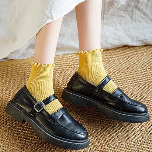 Image of Mcool Mary Womens Ruffle Socks, Cute Ankle Winter Warm Knit Cotton Frilly Sock 6 Pack