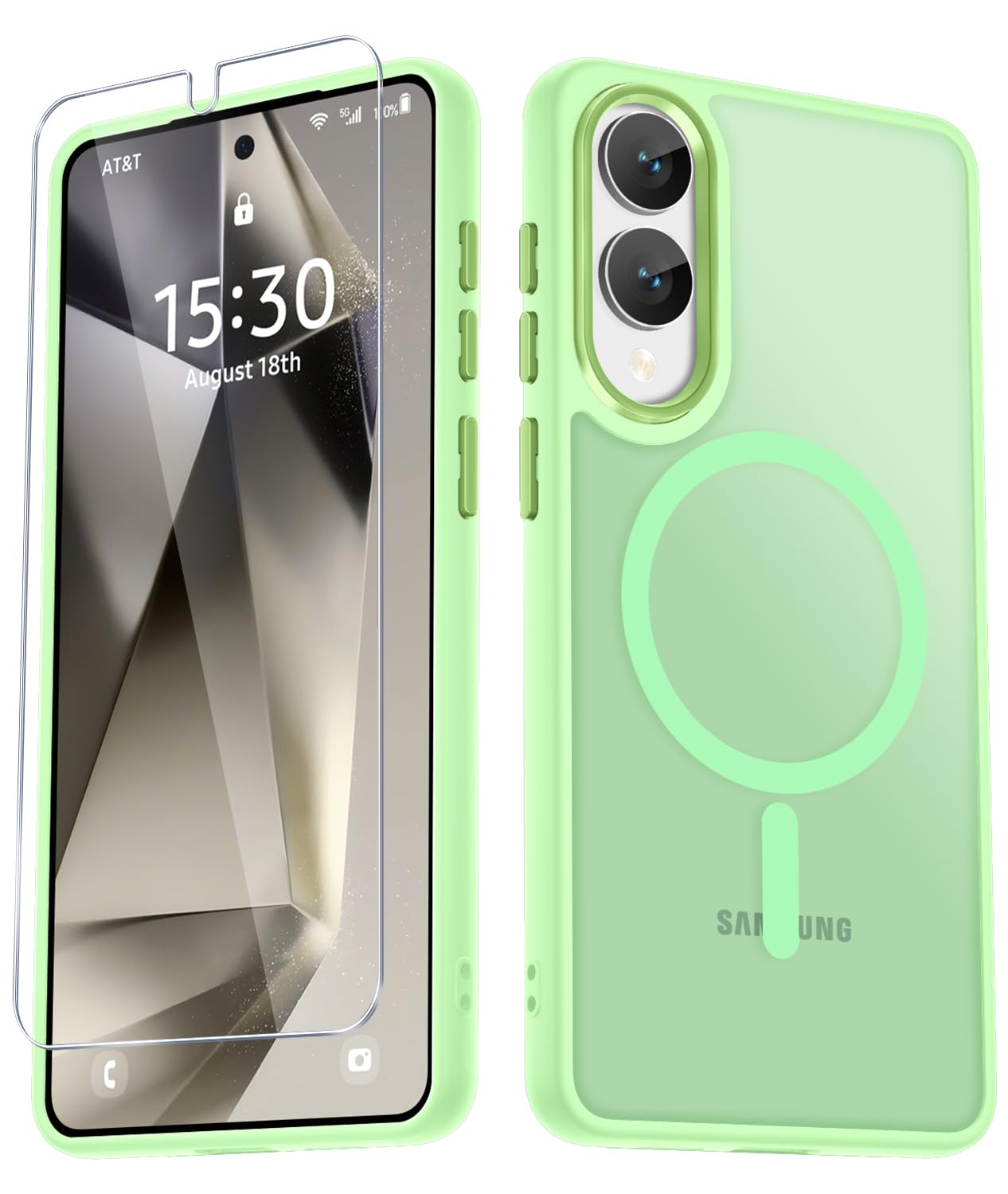 YENAPOON for Samsung Galaxy S25 Edge Case, Matte Magnetic Case, Mint Green | Fit for Magsafe, Screen Protector Included, Translucent Frosted Slim Shockproof Protective Phone Cover