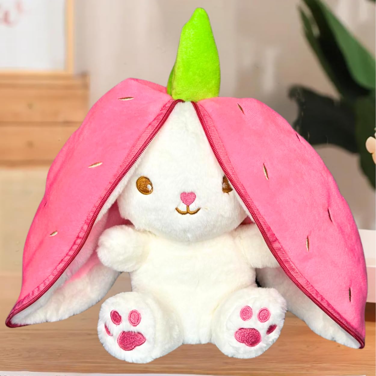 ToyMagic Fruit Bunny Soft Toys|Reversible Stuffed Rabbit Plush Toys with Zipper|Carrot Bunny Decorative Pillow Toys|Cute Plush Toy Birthday & Return Gift for Girls & Kids|Made in Indiapink,White