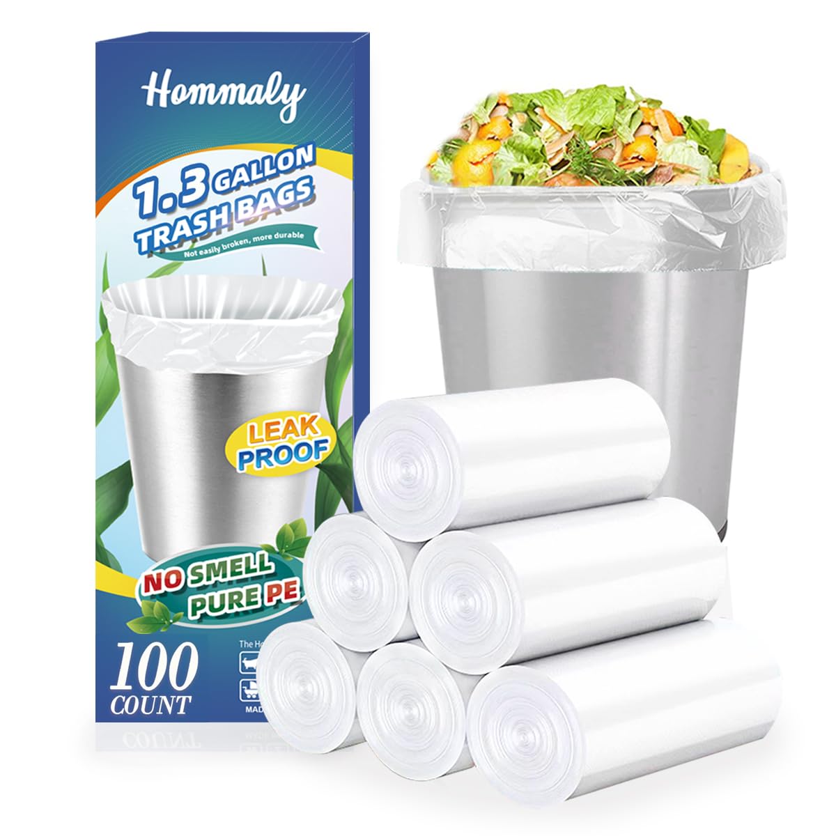 1.3 Gallon 100 pcs (1.2-1.3 Gal) Small Clear Trash Bags, Strong 1 Gallon 1.3 Gallon 1.3 Gallon Garbage Bags, Bathroom Trash Can Bin Liners,Mini Bags Waste Basket Liner,Fit 5-6 Liter, 1-1.3 Gal-Clear