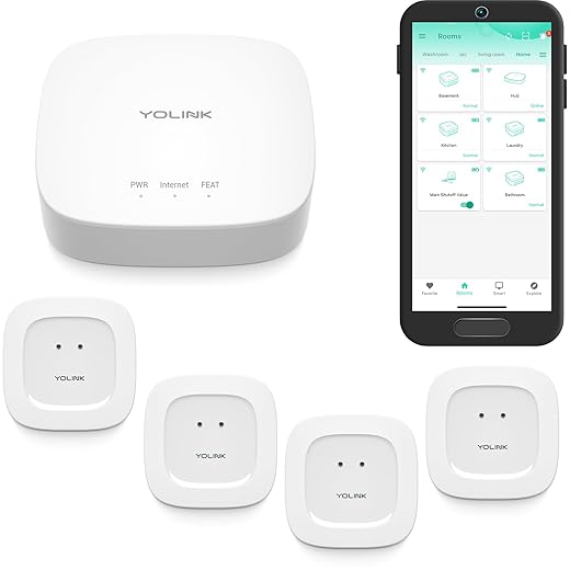 YoLink Smart Home Starter Kit: Hub & Water Leak Sensor 4-Pack, SMS/Text, Email & Push Notifications, LoRa Up to 1/4 Mile Open-Air Range, w/Alexa, IFTTT, Home Assistant