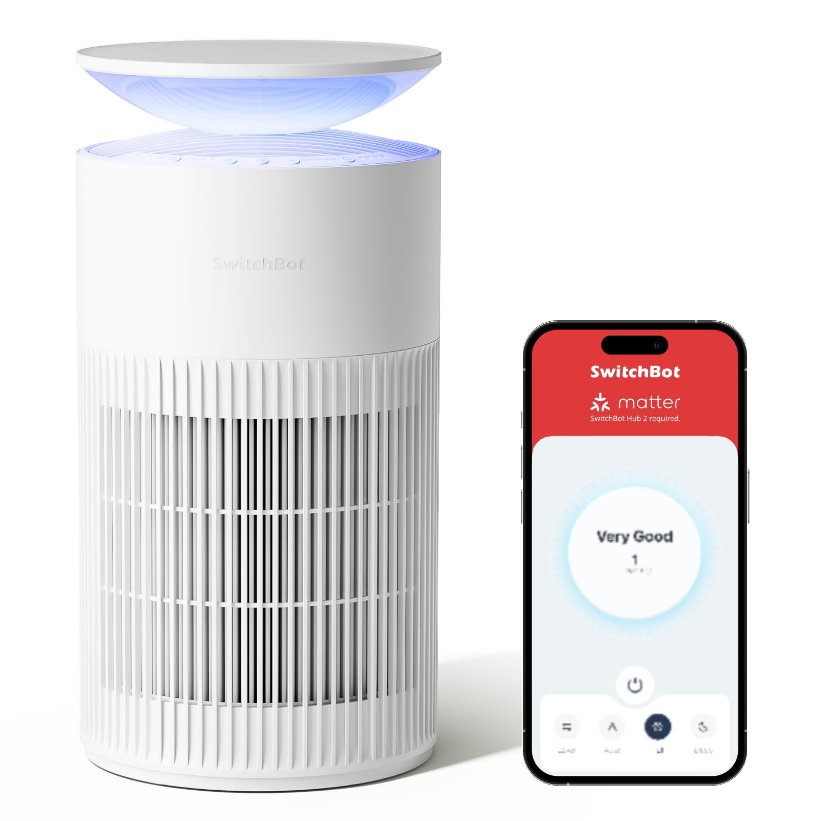 SwitchBot Air Purifier with App Control and Night Light, CADR 400 m³/h up to 83 ㎡ Room, HEPA Filter Removes 99.97% Mould Dust Pollen, 20 dB Sleep Mode, Pet Mode for Families with Pets