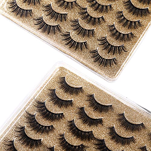 Eyelashes 3D False Lashes Fluffy Natural To Thick Faux Mink Lashes 20 Pairs Pack 17-20Mm Long Wispy Crossed Fake Eyelashes 5 Styles Handmade Eye Lashes By Yawamica #TOP3