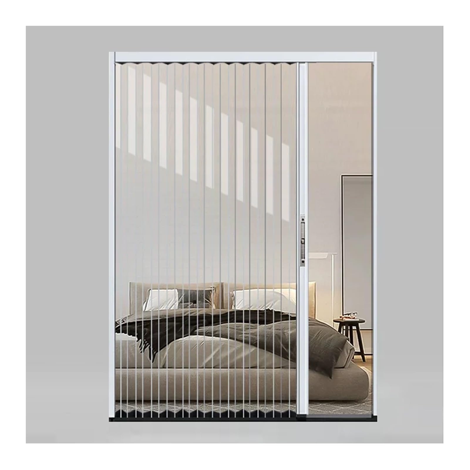 Kphymod White Clear Pc Folding Accordion Door Interior, Thermal Insulated Windproof Living Room Partition Screen Retractable Door, For Apartment Rental House(,92.6X210cm)