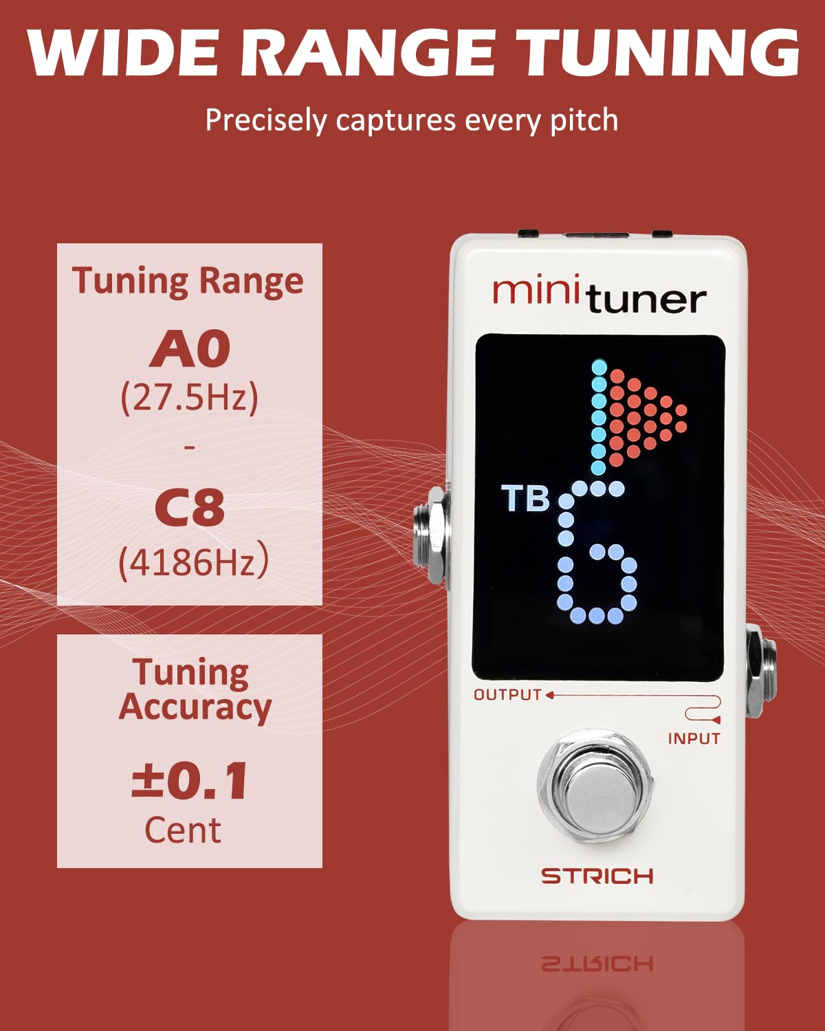 Strcih T-2 - Pedale accordatore per chitarra, alta precisione ± 1 centesimo, True Bypass/Buffer Bypass Dual Mode, sintonizzatore compatto, display LCD, supporta accordature alternative per chitarra