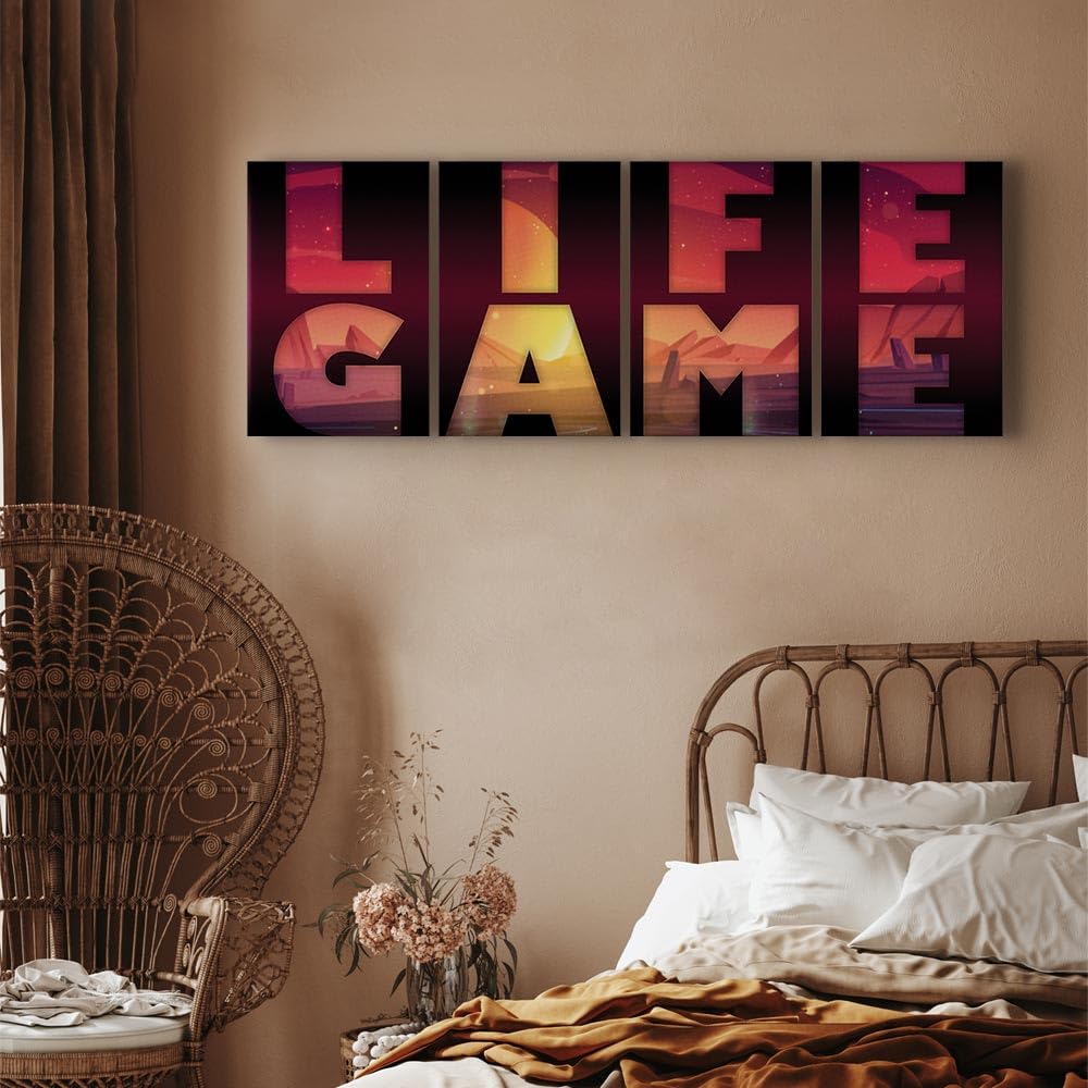 murando Cuadro en Lienzo para jugadores Consola 160x60 cm Impresión de 4 Piezas Material Tejido no Tejido Impresión Artística Imagen Gráfica Decoracion de Pared Inscripción Life Game m-C-0472-b-i