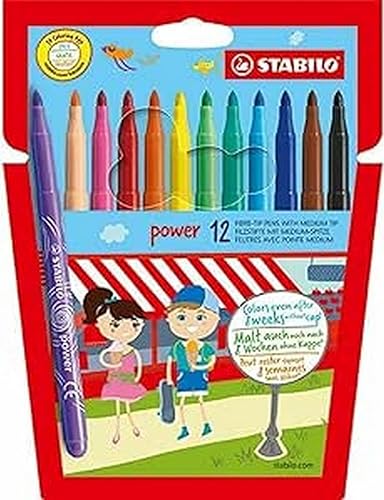 STABILO 28012-01 Power Felt Tip Pen - Cartera de 12, multicolor