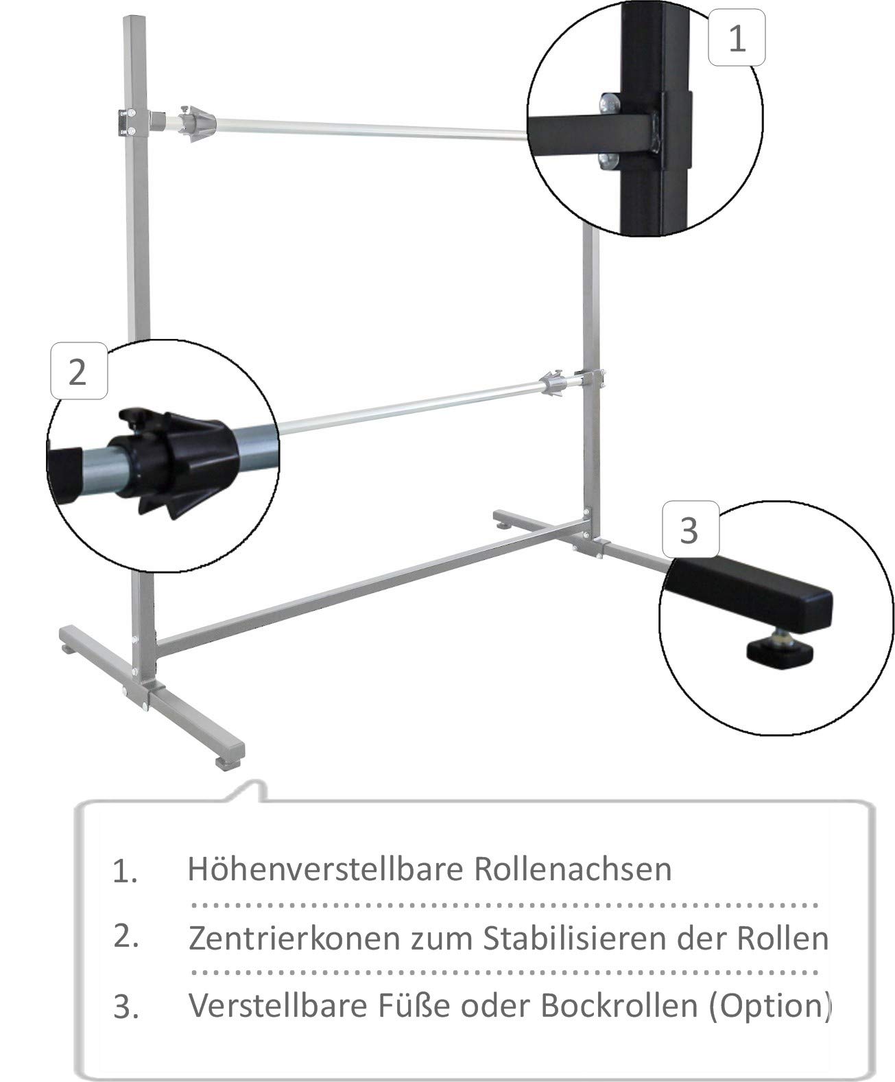 Schwerlast - Abrollständer mit 2 Achsen für Packpapier oder Folie | Breite 1000mm - waagerecht | Ständer für Verpackungsrollen | müheloses Abwickeln und Abtrennen von Polstermaterial
