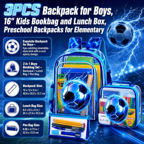 Image of KLFVB 3PCS Clear Backpack for Girls and Boys, Kids See Through Backpacks Stadium Approved, Transparent Bookbag for Elementary