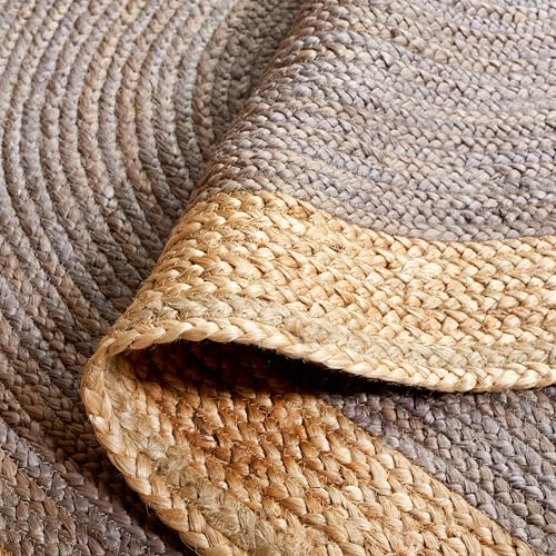 Image of Jute Round Rug Grey - 100 cm Handwoven Boho Braided Carpet, Natural Fiber Area Rug for Living Room, Bedroom, Dining & Patio - Eco-Friendly Durable Floor Mat